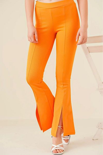 İmajButik Orange Slit Detailed Flared Leg Trousers