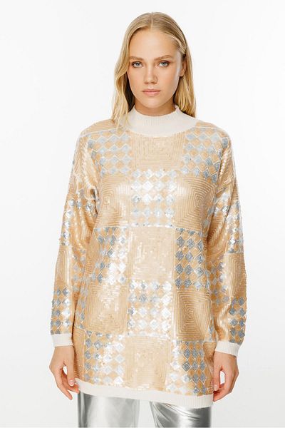 Ghisa Ecru Tunic - Sequin Detailed