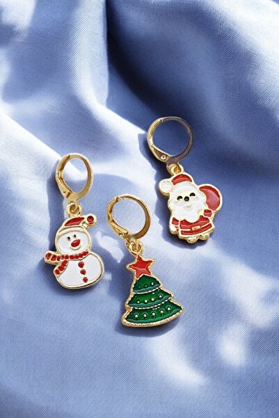 PETEK AKSESUAR Set of 3 New Year Christmas Themed Earrings