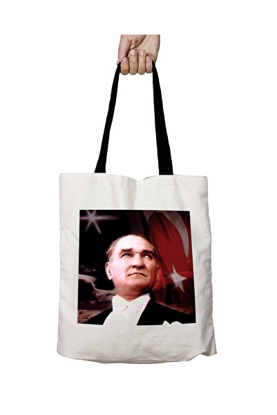 ART HEDİYE Turkish Flag Ataturk Washable School Shoulder Bag with Black Handles