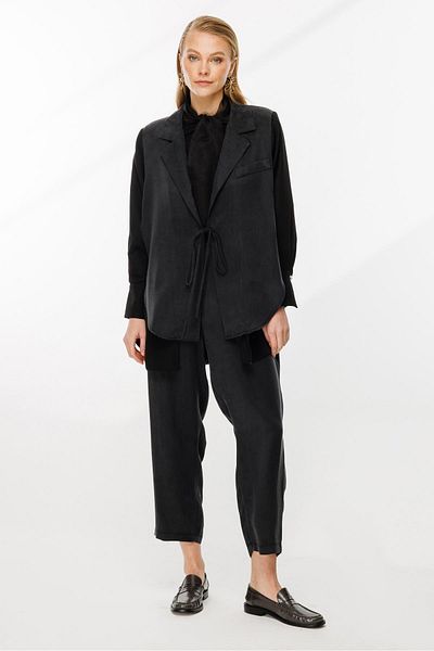 Ghisa Black Chiffon Mixed Suit
