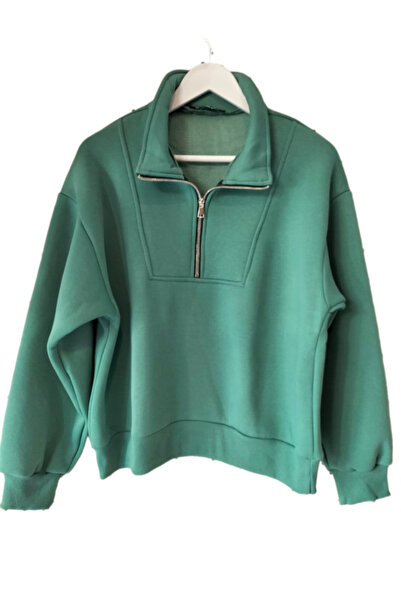 PARİS KADIN MİNT YEŞİLİ OVERSİZE 3'İPLİK CROP ÜST GİYİM-SWEAT