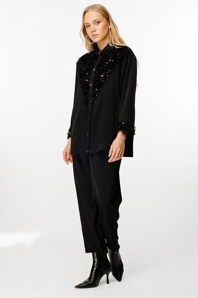 Ghisa Black Fur Detailed Suit Set