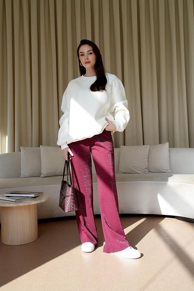 Tuba Butik Women's Burgundy Trousers with Wide Leg Glitter