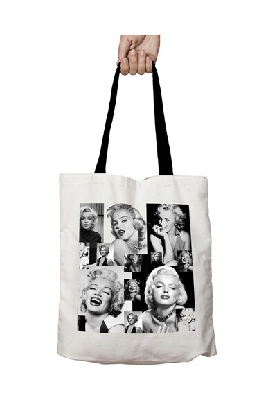 ART HEDİYE حقيبة كتف مدرسية قابلة للغسل بمقبض أسود من مارلين مونرو