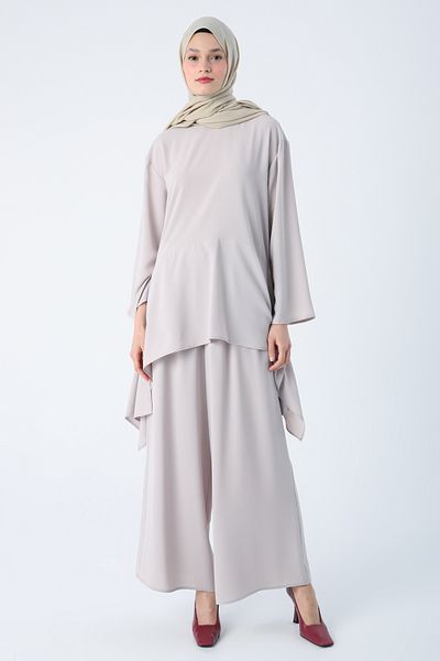 ALLDAY Lässiger Anzug mit asymmetrisch geschnittener Steintunika und Hose mit weitem Bein