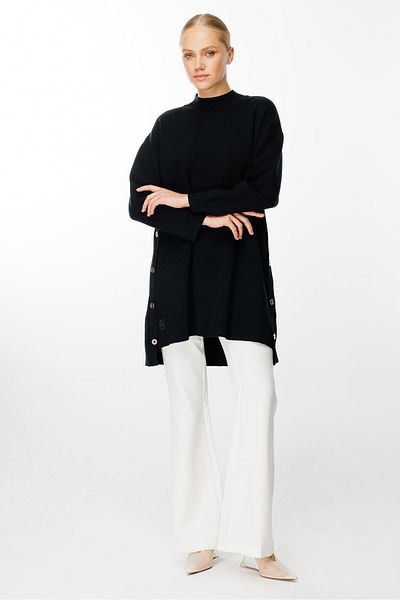 Ghisa Black Knitwear Tunic - Side Buttoned