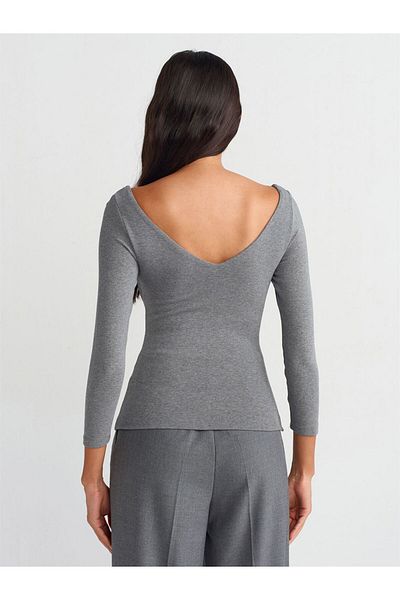 Dilvin 31206 V-Neck Anthracite Top Body Sweat