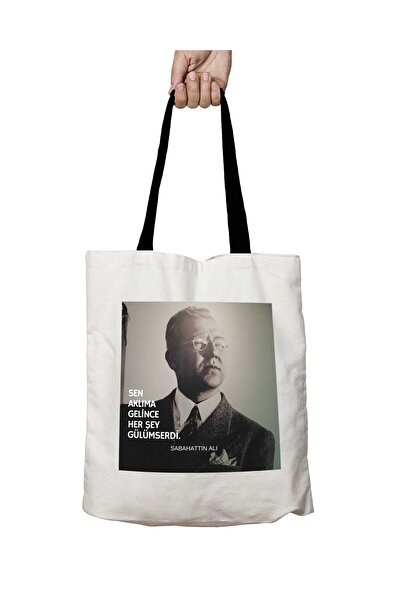 ART HEDİYE Black Handle Sabahattin Ali Sen Bracelet Washable School Shoulder Bag