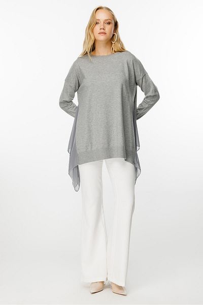 Ghisa Gray Knitwear Tunic - Chiffon Detailed