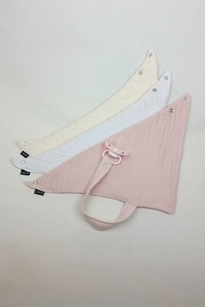 Lawon 3-Piece 100% Cotton 8-Layer Muslin Baby Girl and Boy Drool and Feeding Bib with Pacifier Hanger