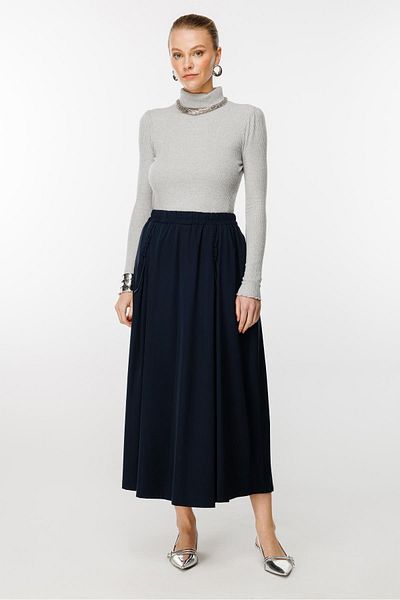 Ghisa Navy Blue Elastic Waist Skirt