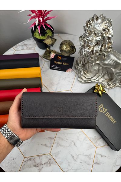 Garniy Кафяв портфейл от естествена кожа с отделение за телефон - 38714
