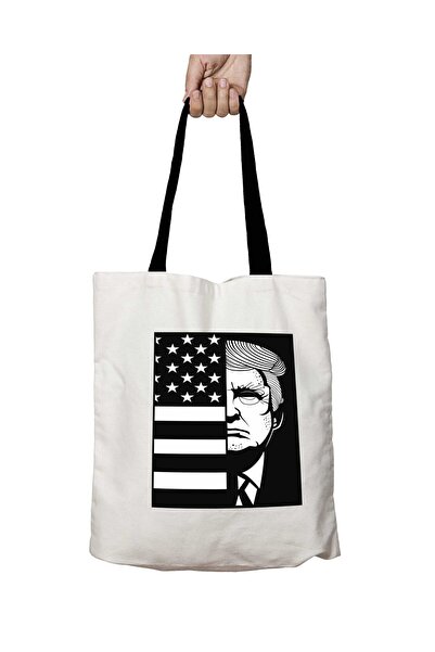 ART HEDİYE Black Handle Trump in Flag Washable School Shoulder Bag