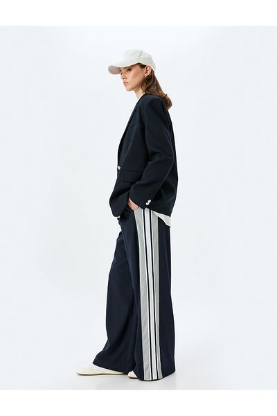 Koton Striped Baggy Fabric Pants with Pockets and Stripe Detail on the Sides