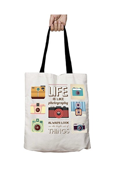 ART HEDİYE Black Handles - Life Is Like Photography School & Shoulder Bag wit...