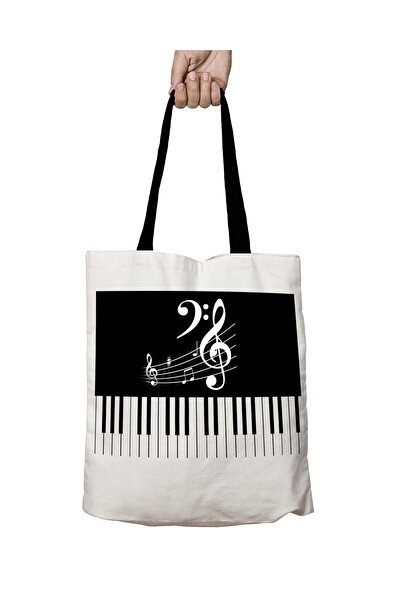 ART HEDİYE حقيبة كتف مدرسية قابلة للغسل بمقبض أسود لموسيقى البيانو