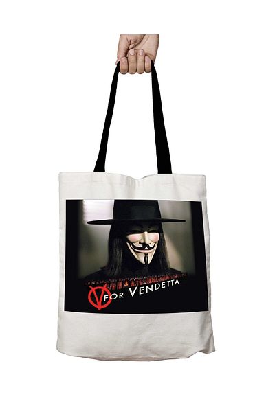 ART HEDİYE For Vendetta Character Washable School Shoulder Bag with Black Handles