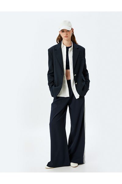 Koton Striped Baggy Fabric Pants with Pockets and Stripe Detail on the Sides