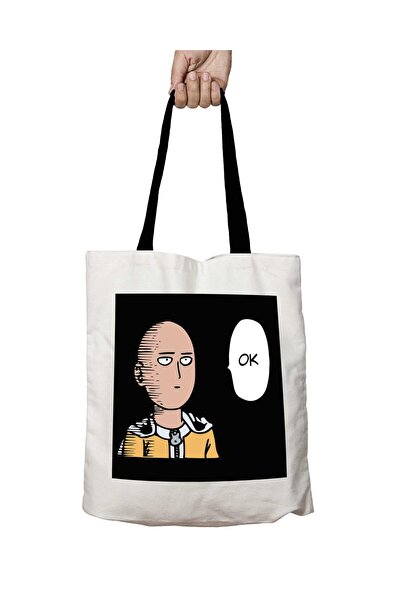 ART HEDİYE Saitama Ok One Punch Man Washable School Shoulder Bag with Black H...