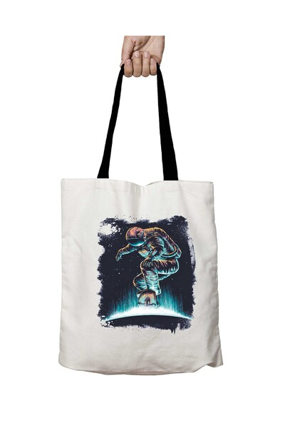 ART HEDİYE Astronaut Washable School Shoulder Bag with Black Handles