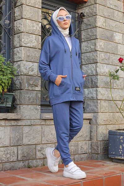 İmajButik Σετ φόρμας Indigo με κουκούλα δύο κλωστών με τσέπες