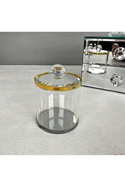 PEKİBU Gold Mini Glass Box - With Crystal Lid, 7 Cm