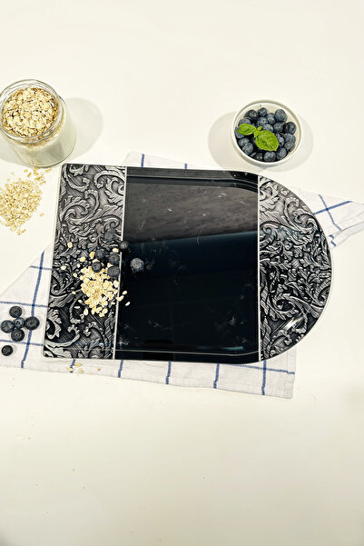 Decorita لوح تقطيع زجاجي أسود - حافة بيضاوية 25 سم × 35 سم منتج حاصل على براء...