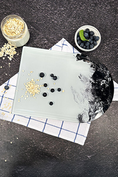 Decorita Black Wave Channeled Glass Cutting Board - Oval Edge, 25cm x 35cm, P...