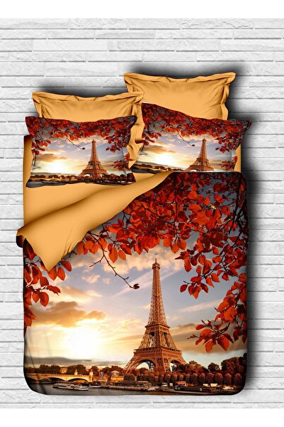 Fabeteks Eiffel Scenery Leaf 3D Double Duvet Cover Pillow Set