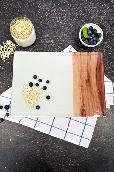 Decorita Channeled Glass Cutting Board - Glass Cutting Table| Wooden Patterned Edge| 25cm X 35cm| Patented Product