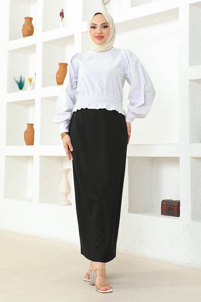 İmajButik Plus Size Black Pencil Skirt