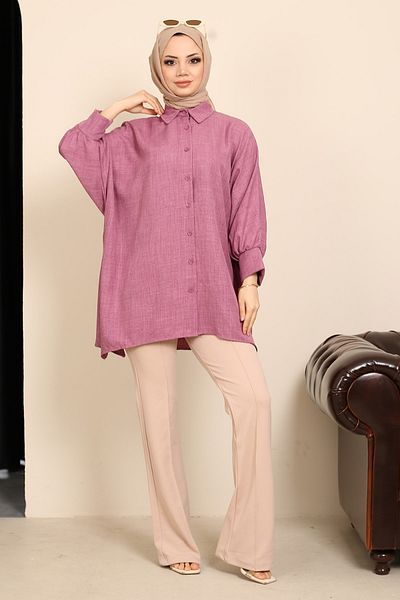 İmajButik Dried Rose Bat Sleeve Slit Tunic
