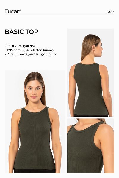 TÜREN 3403 Women's Halter Neck Ribbed Tank Top