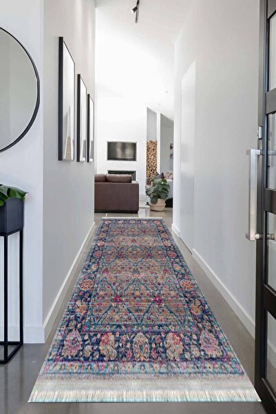 MOTTO HALI Otantik Cotton Şönil Yolluk Kaymaz Tabanlı Yıkanabilir Dijital Baskı Halı Yolluk