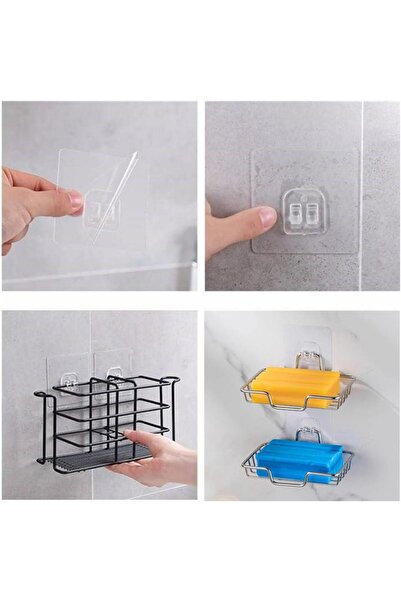 Pera İstanbul 10 Adet Süper Güçlü Şeffaf Çerçeve Askısı Lekesiz Duvar Yapışkanı Mutfak Banyo Raf Tutucu Aksesuarı