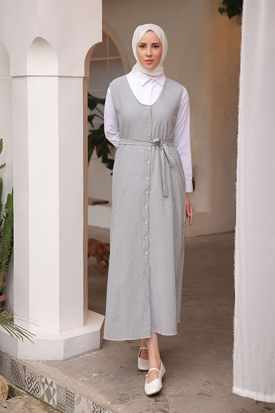 İmajButik Γκρι φόρεμα Gilet πουκάμισο με κουμπιά