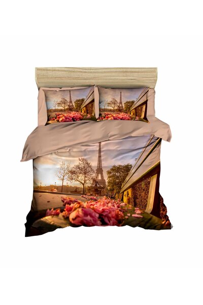 Fabeteks 3D Double Duvet Cover Pillow Set with Eiffel Tower Bench View
