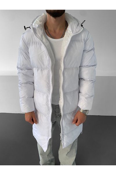 NO1 KONSEPT Palton alb puf lung cu glugă