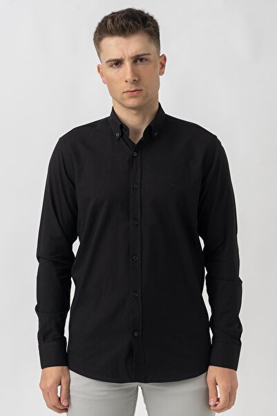 White Stone Aarburg g45044 Pamuklu Regular Fit Oxford Gömlek Siyah