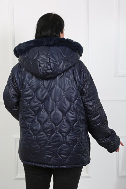 By Alba Collection Women's Navy Blue Woolen Quilted Plus Size Coat