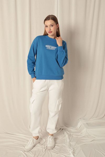 Lukas Three Yarn Uibrant Energıes Printed Women's Blue Sweat