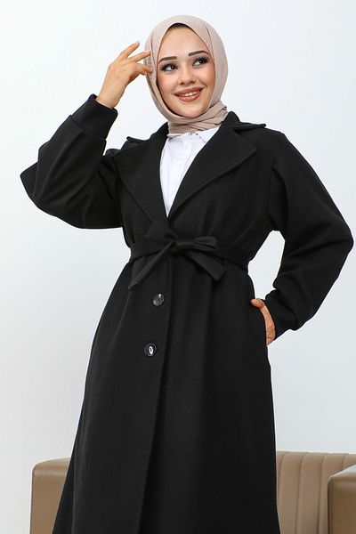 İmajButik Παλτό ραφής γιακά με μαύρο ριμπ