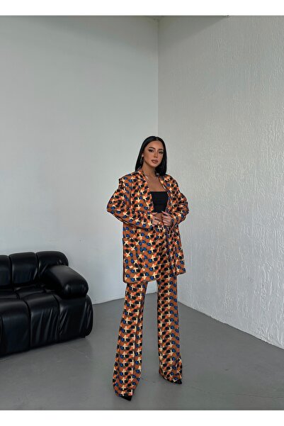 OUZ Fashion Women's Bag Pocket Padded Shawl Collar Digital Printed Jacket