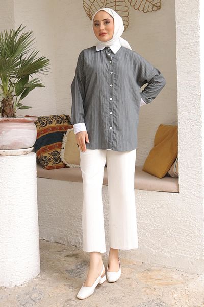 İmajButik Smoked Striped Lilies Shirt