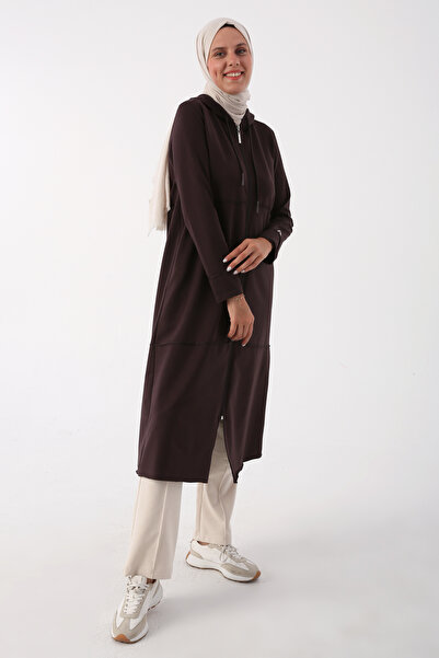 ALLDAY Acı Kahve Kapüşonlu Fermuarlı Hırka