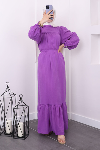 İmajButik Φόρεμα Seersucker Lilac Sleeve Gipeli