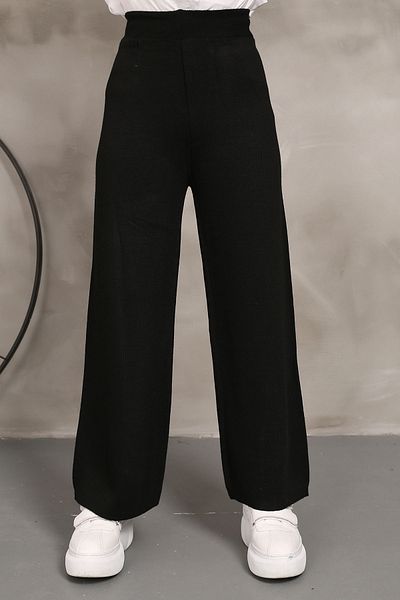 İmajButik Μαύρο Πλεκτό Παντελόνι Φαρδύ Ψηλόμεσο