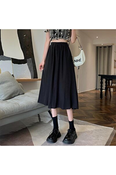 Choice تنورة طويلة سوداء بنقشة زهور كلاسيكية، بقصة واسعة من الأسفل، مطوية، مقاس واحد، مناسبة لصيف النساء 2024، تنورة كورية عصرية