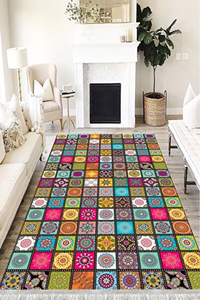 MOTTO HALI Patchwork Westa Kaymaz Tabanlı Yıkanabilir Antibakteriyel Dijital ...